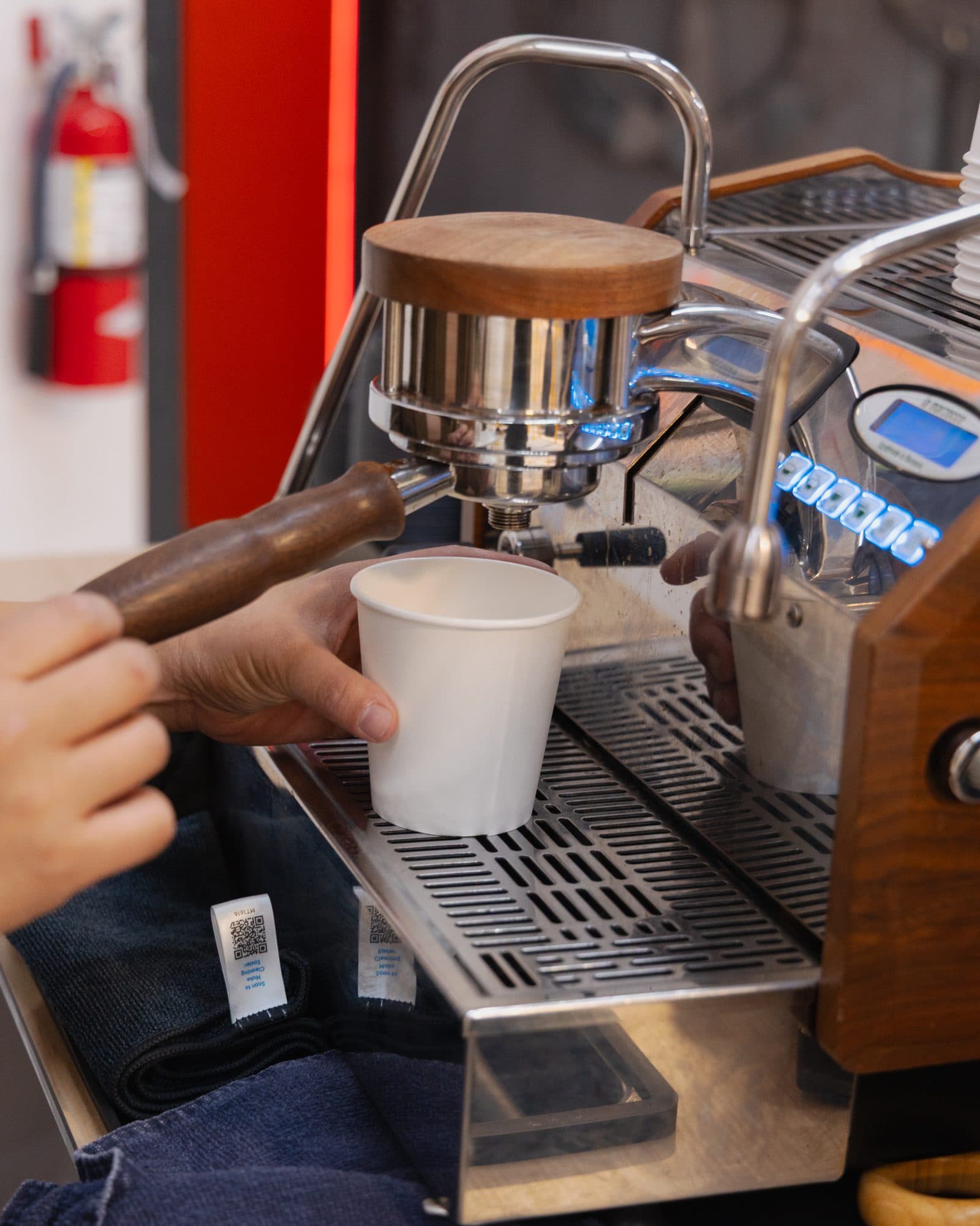 Espresso shot pulled fresh on the mobile espresso bar